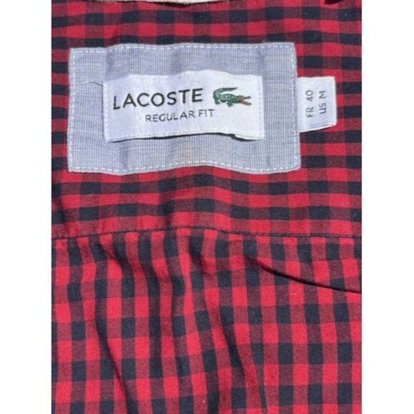 Lacoste Mens Regular Fit Red & Black Checkered Button-Down Shirt Size FR 40 US M - Picture 4 of 8